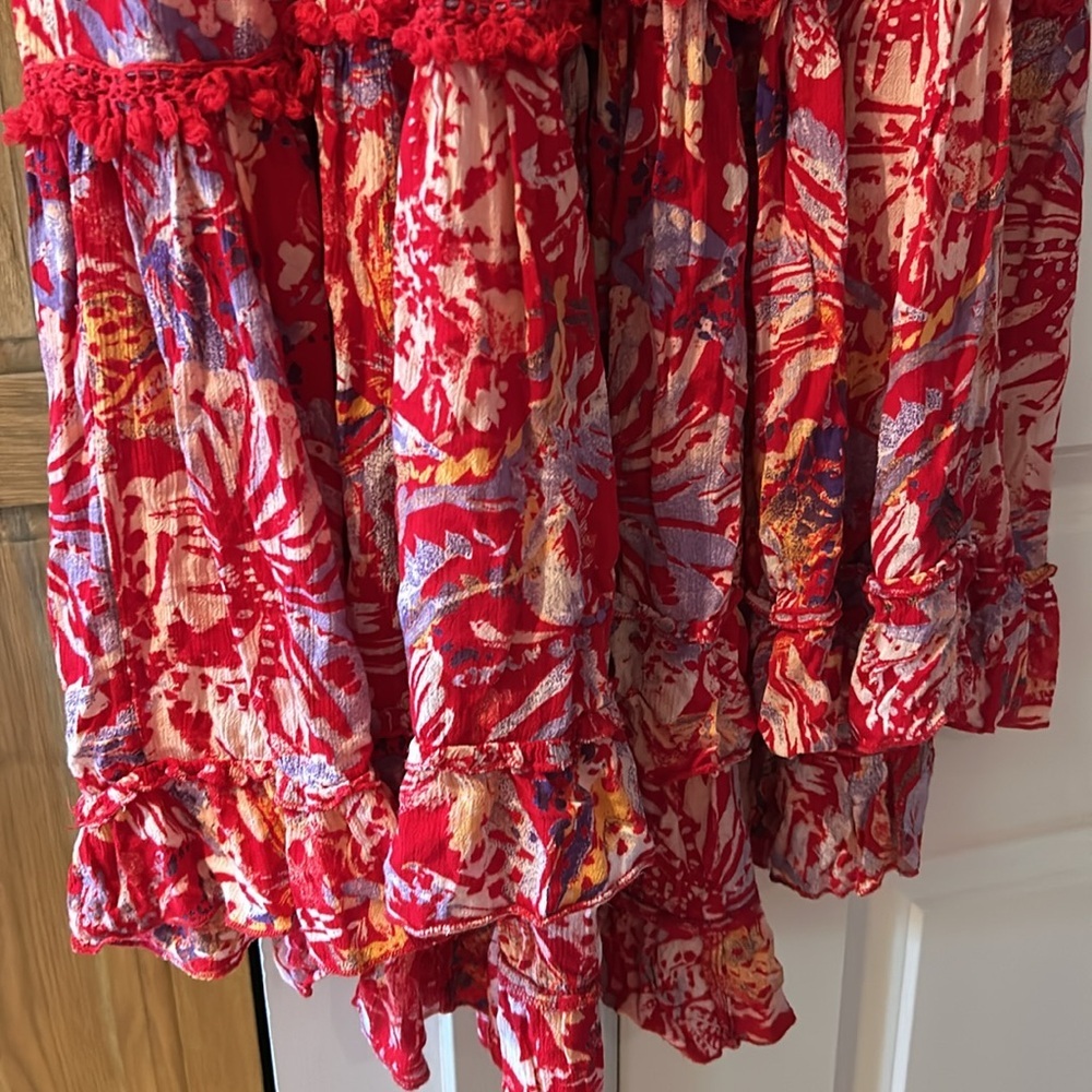 FREE PEOPLE kahlo  Red Floral Boho 2-Piece Halter Top & Tiered Maxi Skirt Set xs - Picture 12 of 16